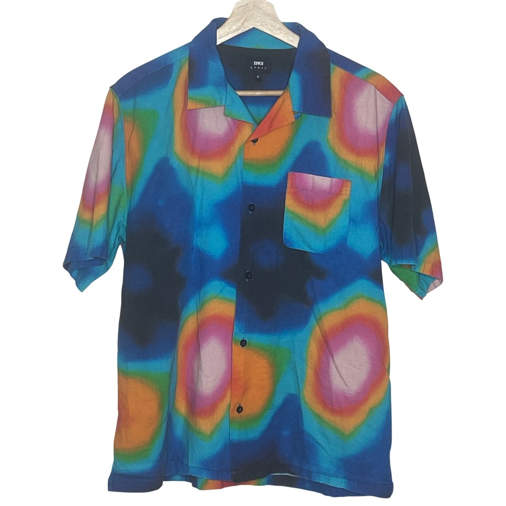 Edwin Terahertz Heat Map Tie Dye Shirt Mens Medium Multicolor Cotton Button Up